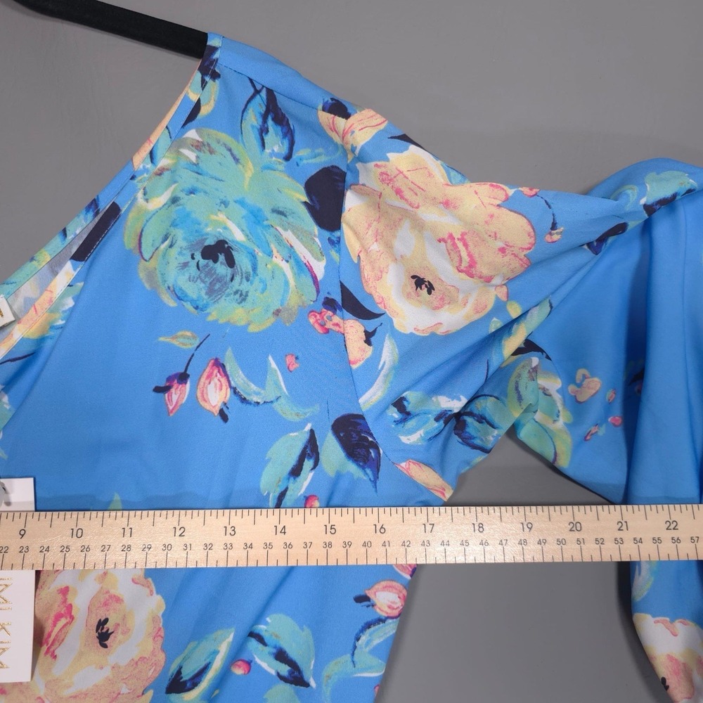 NWT Anthropologie YUMI KIM Mini Dress LARGE Blue Rose Garden One Shoulder Floral - Picture 5 of 12
